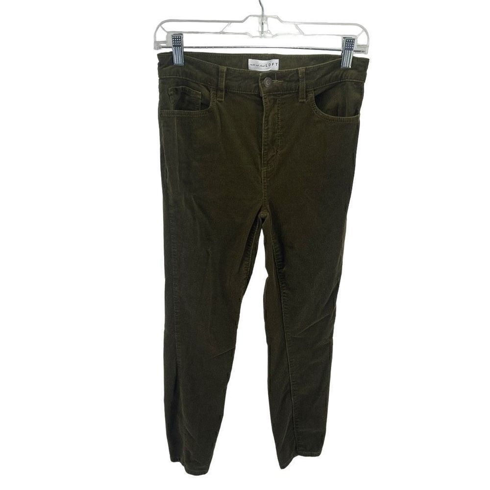 LOFT Women's Corduroy Pants High Waist Skinny Stretch Casual green olive Size 4